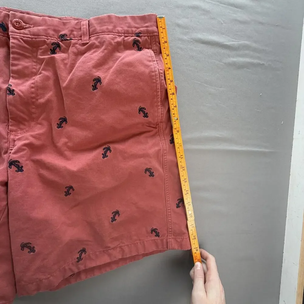 L.L.Bean Shorts Mens 36 Red Anchor Embroidered Cotton Chino 8 Inseam Nautical